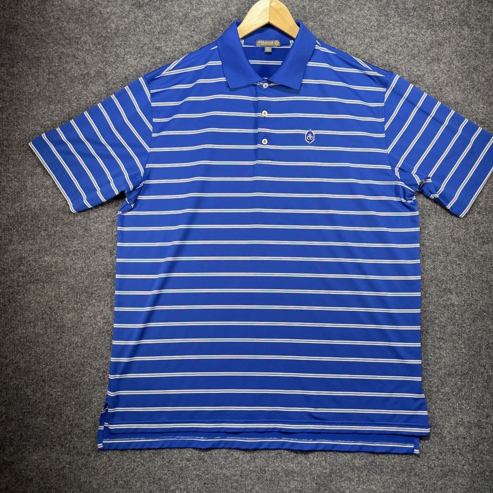 Peter Millar Summer Comfort Golf Polo Shirt Men's XL Blue Performance RCC Logo‎